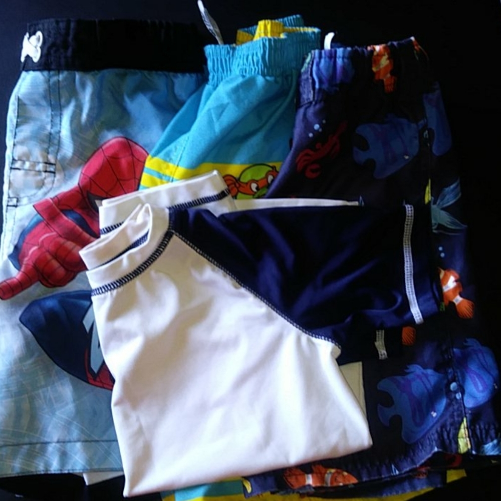 Lot of 3 Boys (4T) swim trunks and 1 swim shirt